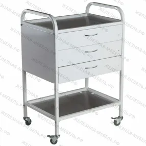 стол медицинский инструментальный сми-02-03 (полки нерж., колёса серая резина)